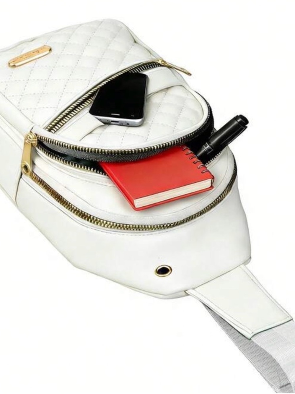 Quilted White Sling Crossbody Bag - Women's Fashion - Picture 3 of 3